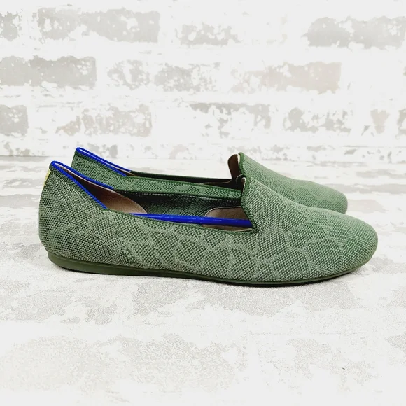 New Rothy's The Flat Safari Green Sage Giraffe Round Toe Slip On Loafers T267